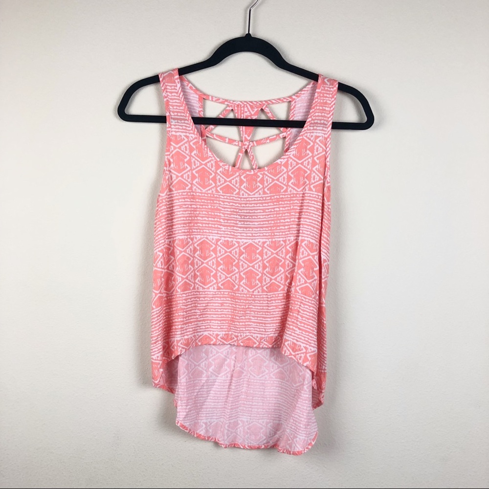 FOREVER 21 PINK TRIBAL PATTERN HIGH LOW TANK TOP